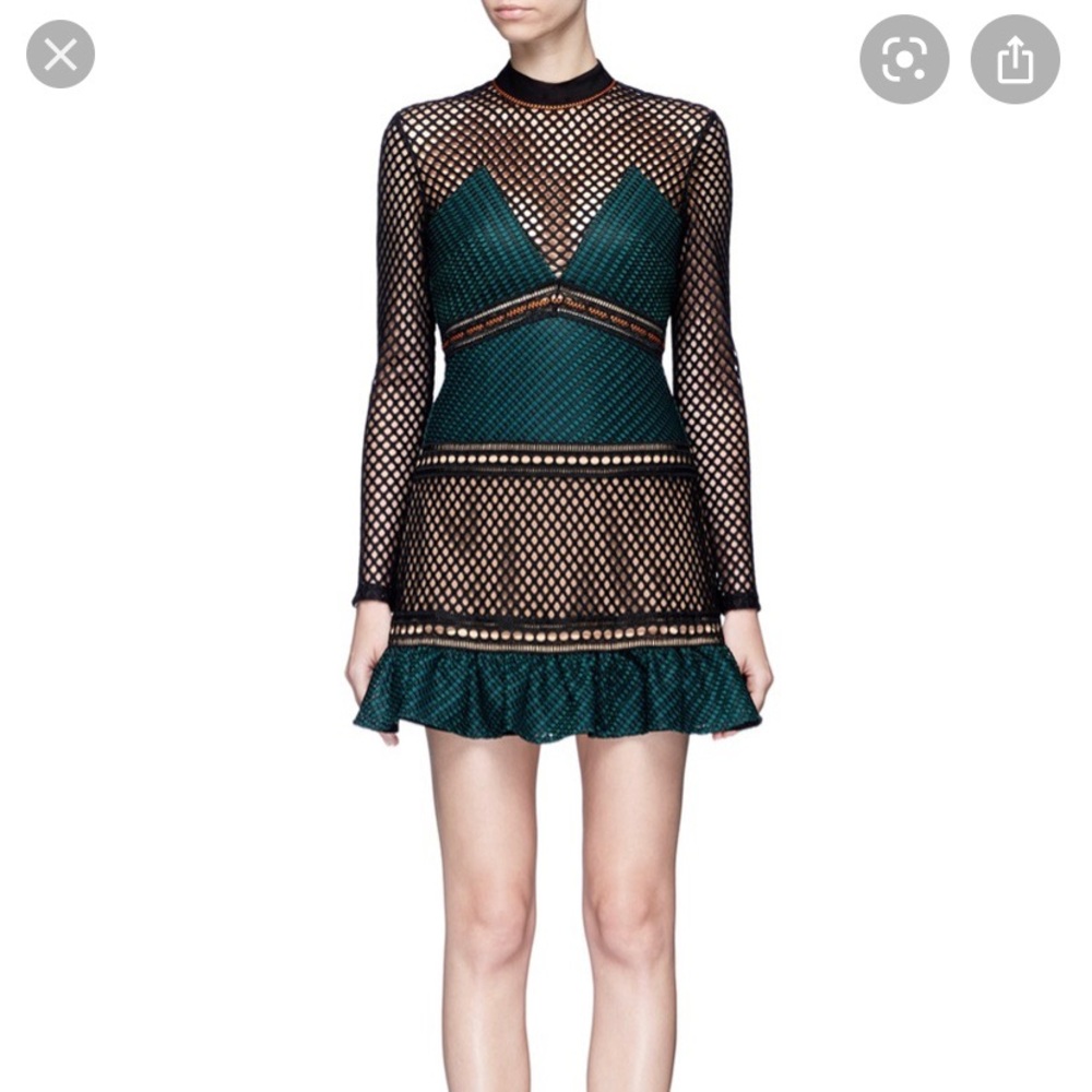 Self-Portrait Forest Mixed Fishnet Mini Dress